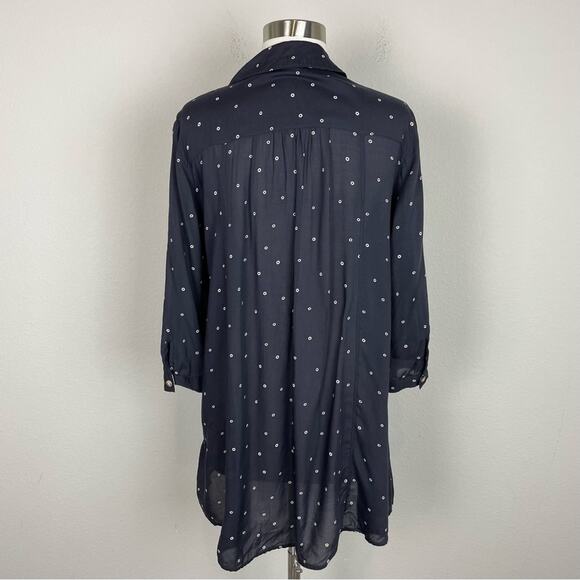 Maeve Black White Circle Print Button Down Top / Tunic Medium - Picture 5 of 10